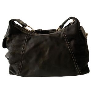 Roots Leather Shoulder/Crossbody Bucket Bag